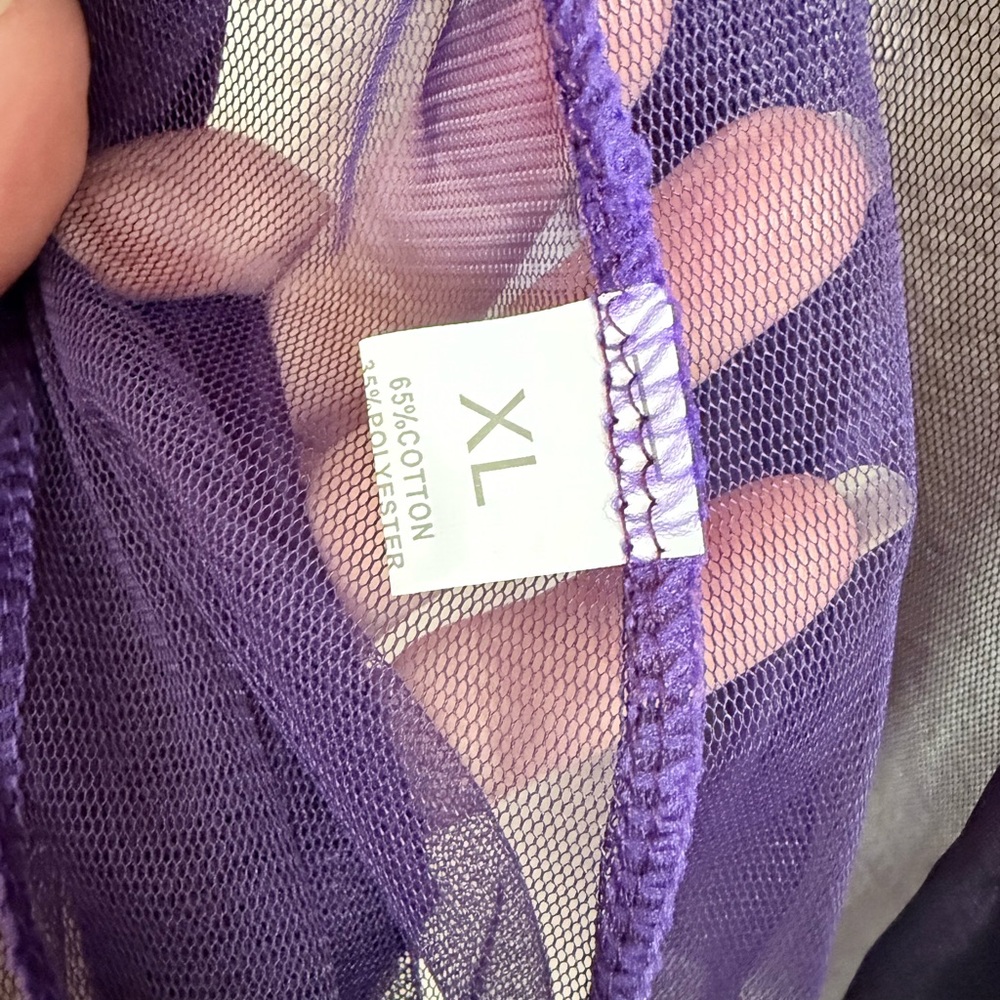 Sheer Purple Mesh Button Down Top | XL | Satin Trim | Y2K Layering Blouse - Picture 2 of 4